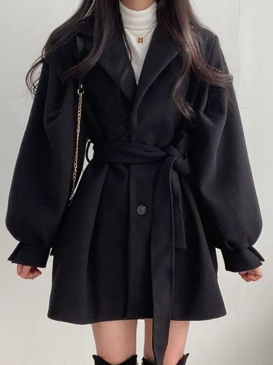 Tailored Coat Wool - Abrigo de lana estilo coreano, cinturado,