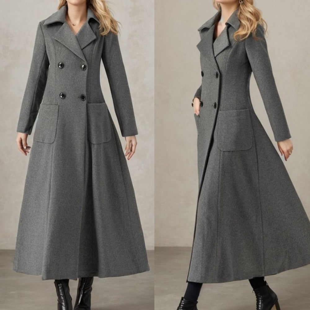 Tailored Coat Wool - Chaqueta larga gris para mujer, chaqueta