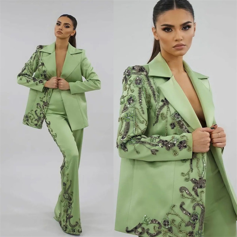 Conjunto de trajes de satén ve - Women Formal Wear Designers reseña y precio