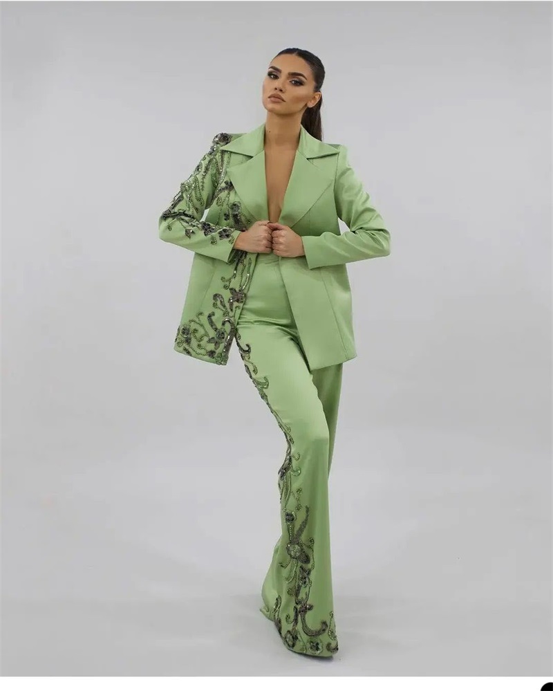 Conjunto de trajes de satén ve - Women Formal Wear Designers reseña y precio